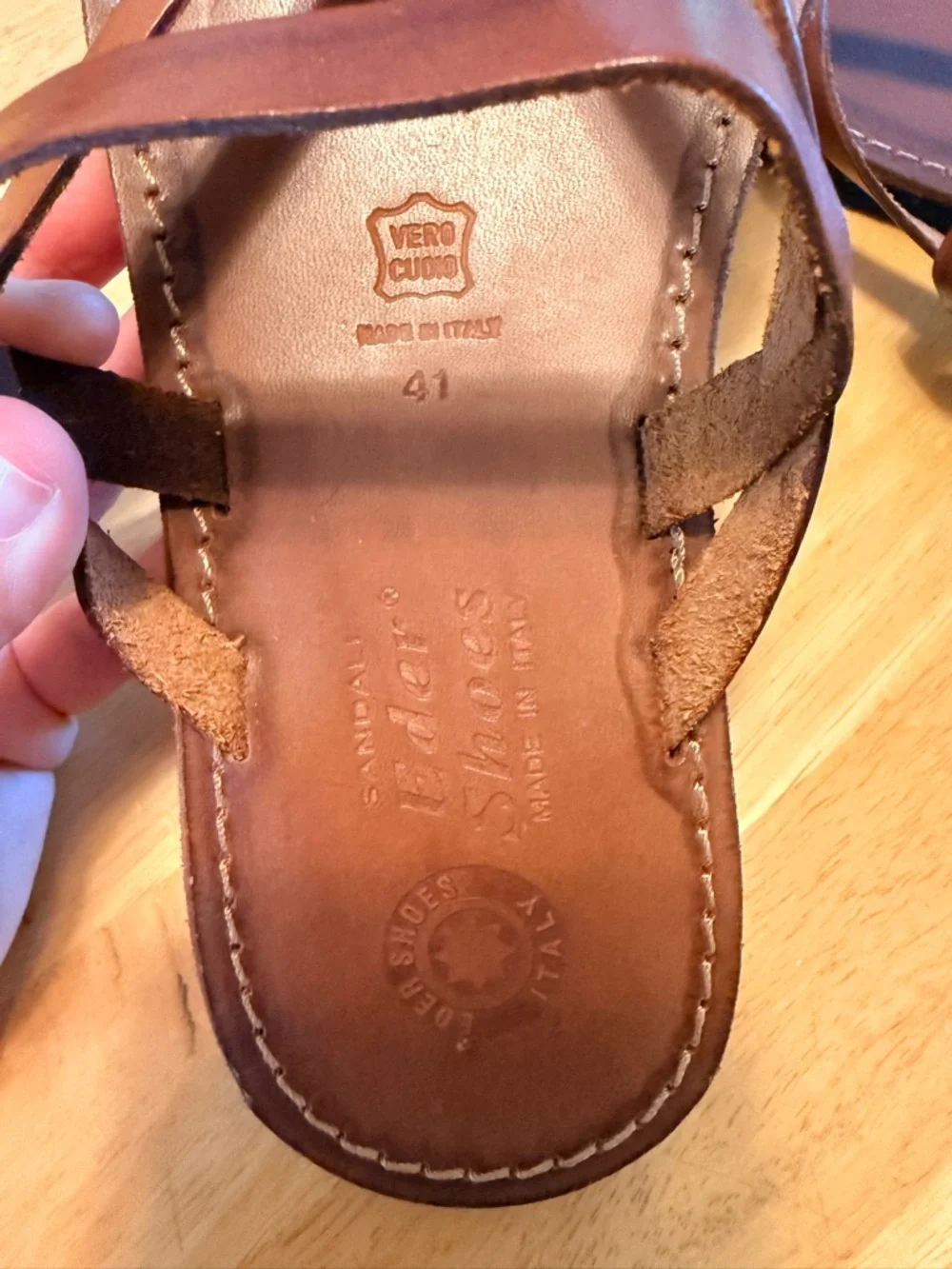 Handcrafted Brown Leather Men's Sandals - Made in Italy - Picture 3 of 4